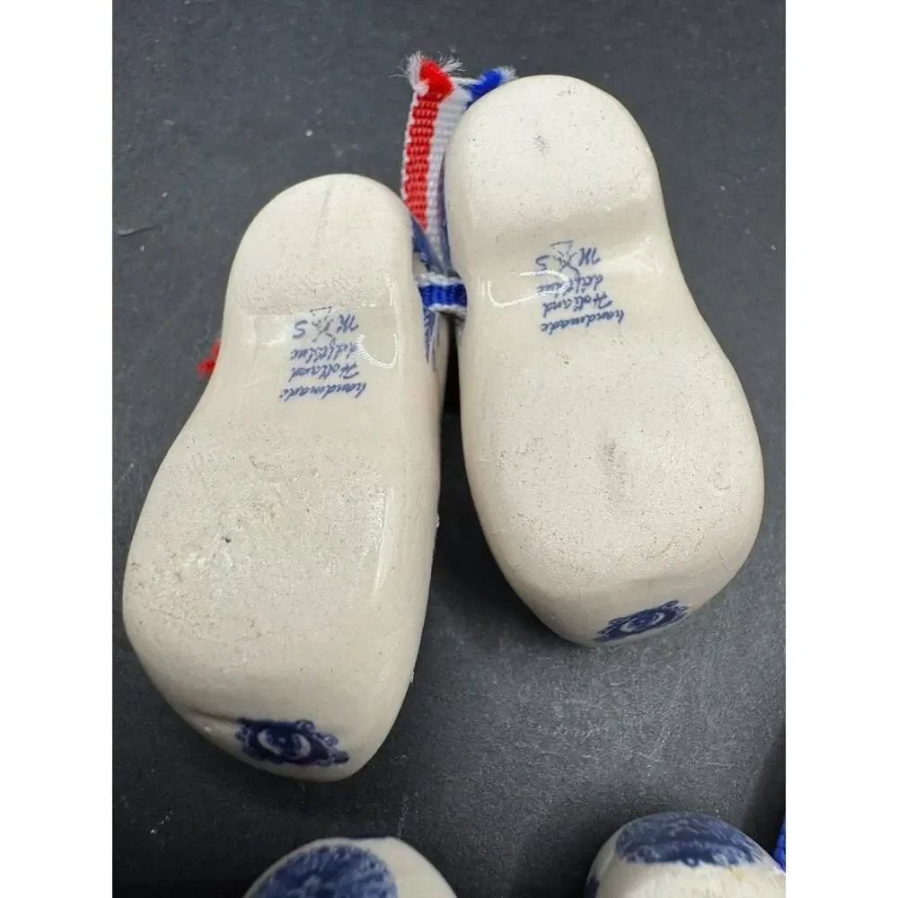 Miniature Holland Dutch Delft Blue/White Windmill Shoes Clogs Ornament 3 Pairs